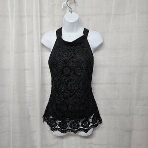 Black Floral Lace Backless Tank Goth Boho Romantic Coquette Retro Club M